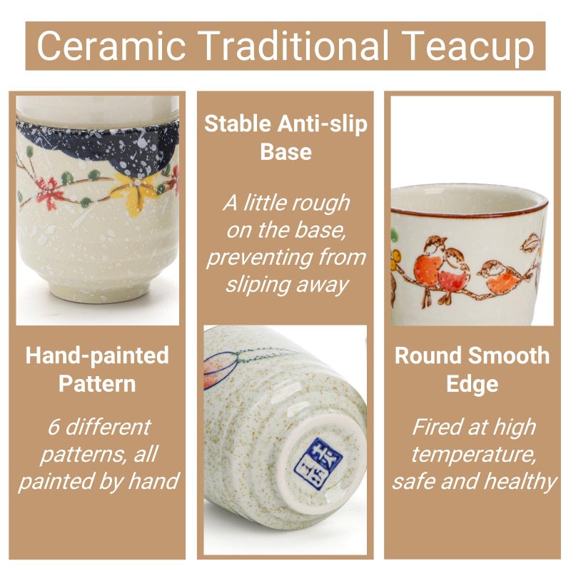 Nagpew 6 Pieces Japanese Tea Cups, 6 Oz Ceramic Coffee Cup with Good Heat Retention, No Handle Teacup Matcha Mug for Latte, Juice, Gift, Dishwasher Safe - Image 3