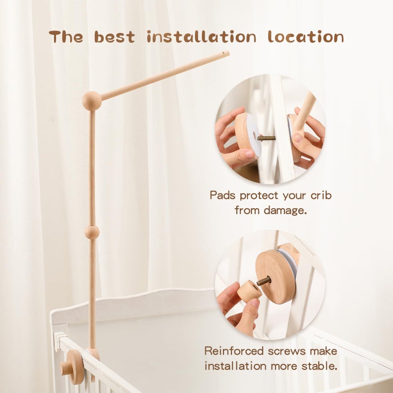 let's make Updated Wooden Mobile Arm for Crib 30 inches-Baby Mobile Hanger for Crib Nursery Mobile Holder 360Â° Rotatable for Hanging Mobiles Plush Dolls | Gift for Baby Shower & Nursery Decoration - Image 3