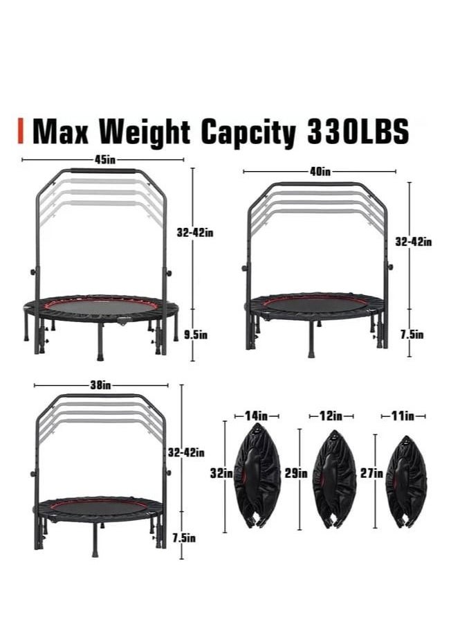 Generic - 40inch Foldable Trampoline, Fitness Rebounder with Adjustable Handle, Exercise Trampoline For Adults Indoor/Garden Workout Max Load 330lbs [40inch] - Image 1