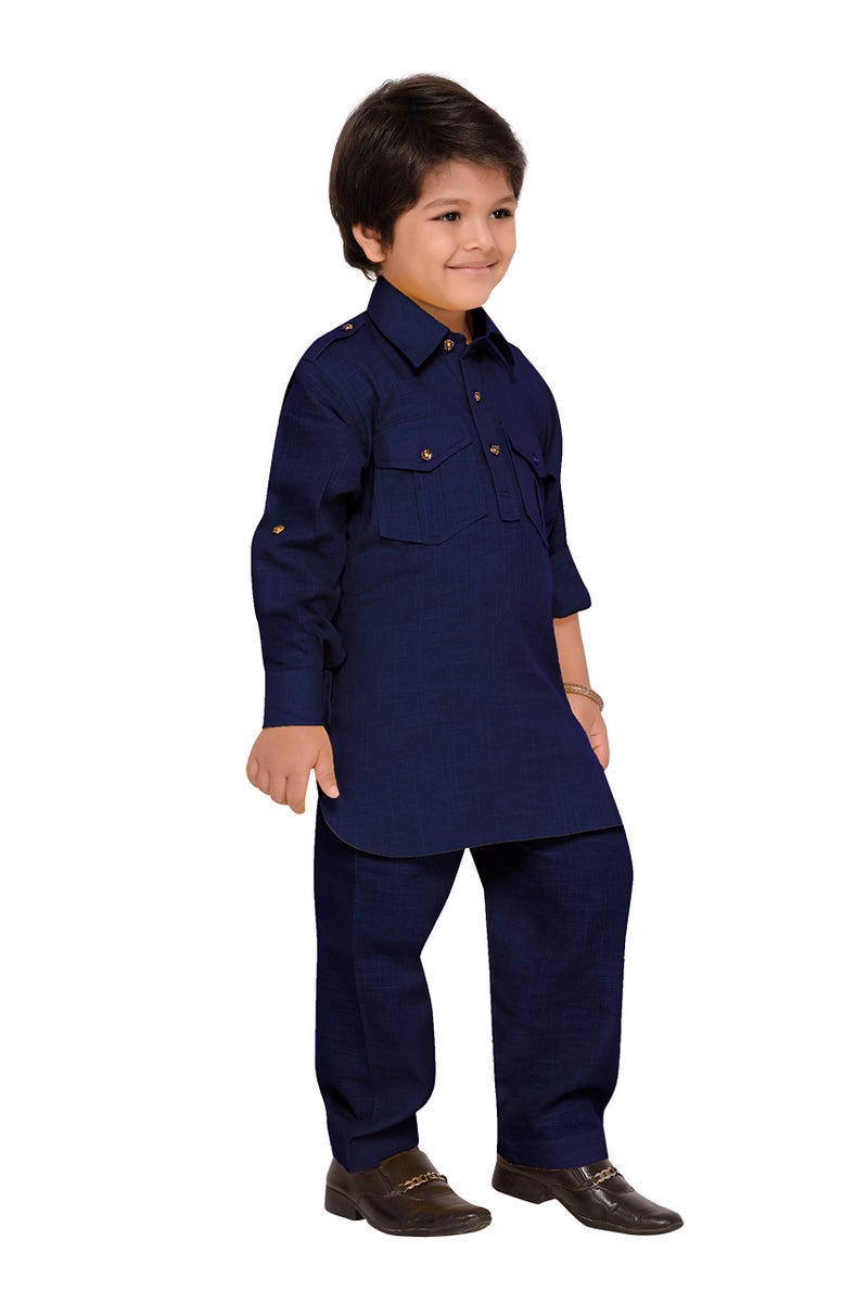 AJ DEZINES Pathani Suit For Kids Boys | Boys Kurta Set | Traditional Party & Ethnic Wear | Kids Kurta Pyjama Set | Solid Cotton Kurta Pajama | Wedding & Festive Outfit - Regular Fit - Blue-14 - Image 3