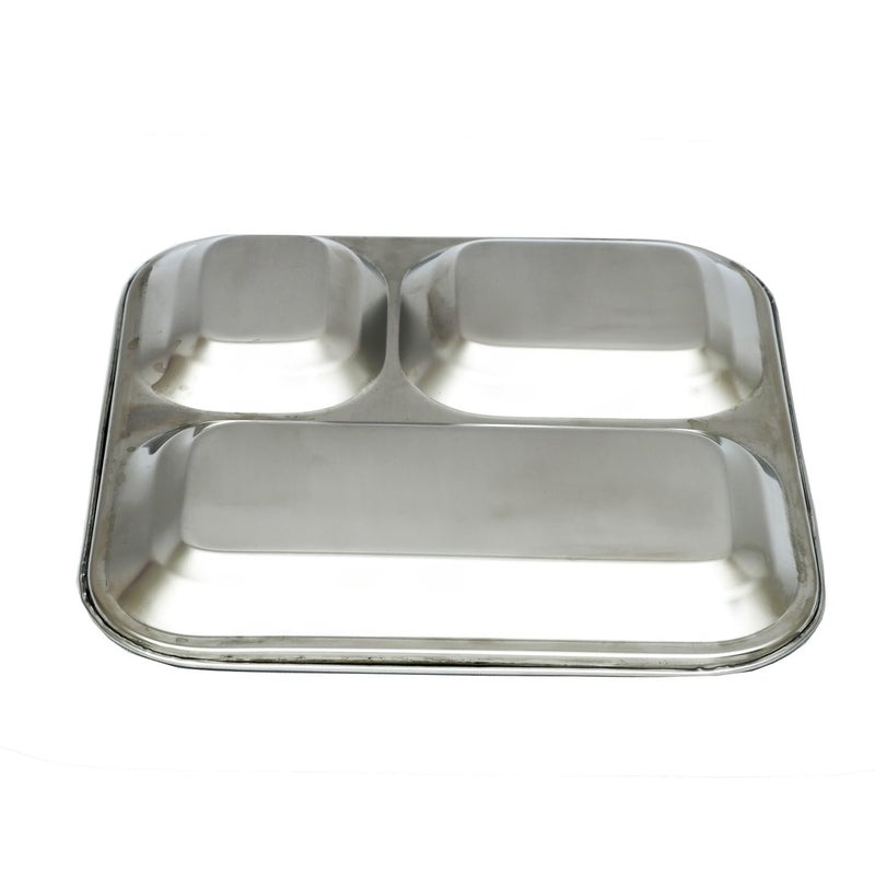 KARVA GROUP طبق باف بهجي من مجموعة كارفا من الفولاذ المقاوم للصدأ 3 في 1 (مجموعة 6) | أطباق باف بهجي للمطاعم | أطباق مقسمة | طبق فوضى 3 في 1 من الفولاذ | أطباق للغداء/العشاء/أطباق للأطفال (القطر - 23 سم) - Image 4