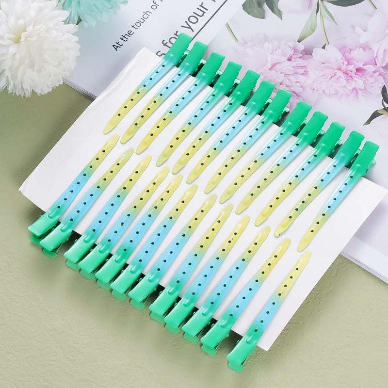 Bantoye 24 Packs Duck Bill Clips, 3.35 Inches Rustproof Metal Alligator Curl Clips with Holes for Hair Styling, Hair Coloring, Gradient Green - Image 4