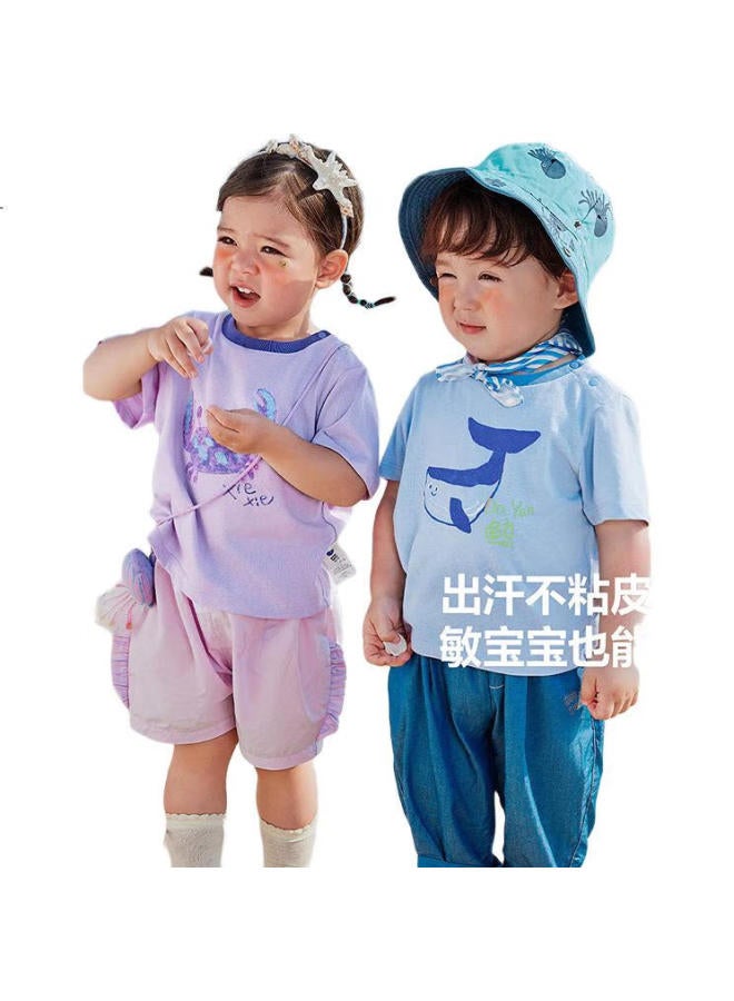 minibala Mini Bala [Plant Muscle] Baby T-Shirt For Boys And Girls, Summer Cool-Feeling, Moisture-Wicking, Quick-Drying, Antibacterial Short Sleeve T-Shirt, Pink Purple, Size 100 - Image 1