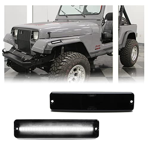 GSOWO 2 PCS White LED Side Marker Light for J-e-e-p Wrangler YJ 1987-1995, Smoked Lens Front Turn Signal Indicator, Left/Right Side Fender Sidemarker Lamps - Image 1