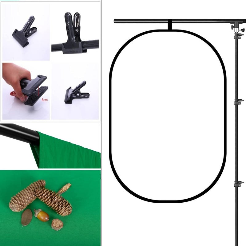 VTS 8X8 FT Portable(Green, White, Black) Screen Backdrop with 6X9ft Adjustable T-Shape Background Support Kit for Studio Photography with 4 Metal Spring Clamps and Carry Bag - Image 3