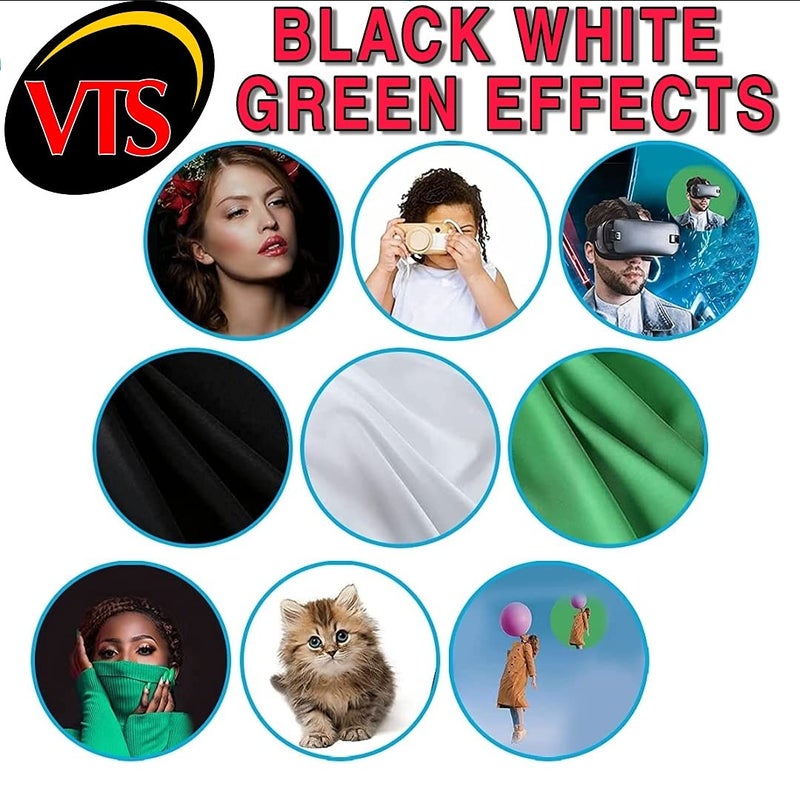 VTS 8X8 FT Portable(Green, White, Black) Screen Backdrop with 6X9ft Adjustable T-Shape Background Support Kit for Studio Photography with 4 Metal Spring Clamps and Carry Bag - Image 5