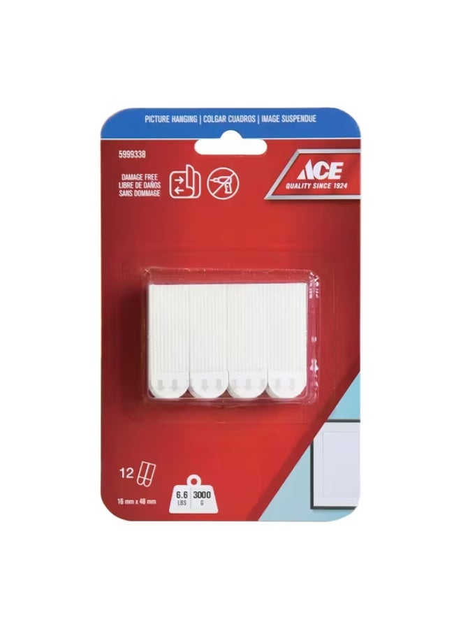ACE 12-Piece Damage-Free Adhesive Picture Hanging Strips White 1.6 x 4.8cm - Image 1