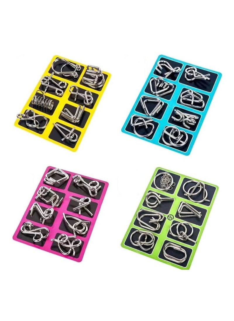 NQOOH - 4 Sets of Metal Wire Puzzle Set 32 Pieces IQ Test and Disentangling Challenge Game for Kids and Adults - Image 1
