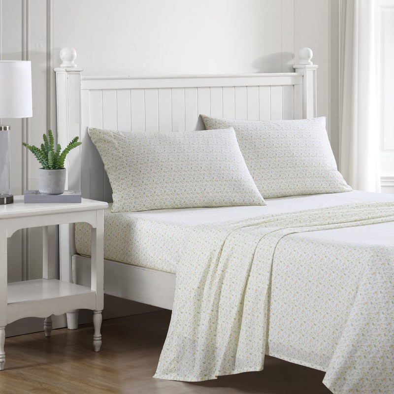 Laura Ashley  Full Bed Sheets Cotton Percale Bedding Set Lightweight  Breathable Dorm Essentials Evie Yellow