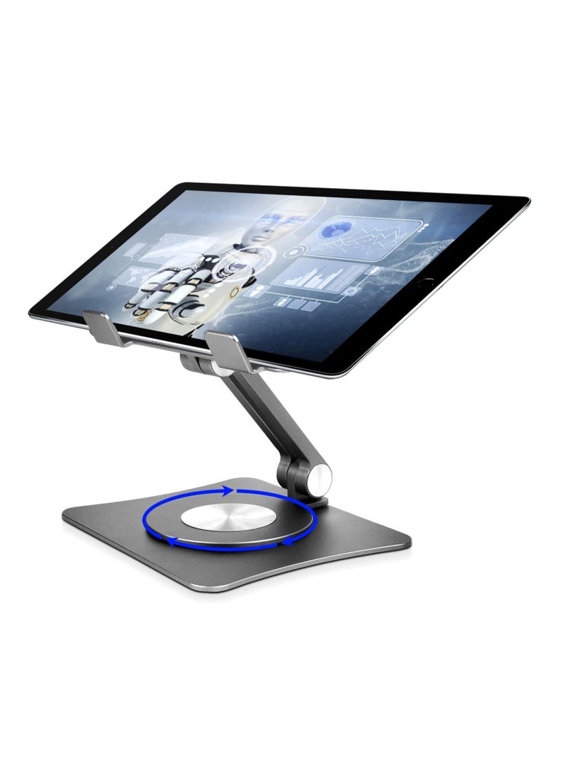 Generic Aluminum iPad Stand for Desk | Rotating & Adjustable Tablet Holder | Foldable Riser for 10–13" iPad Pro – Gray  - Image 1