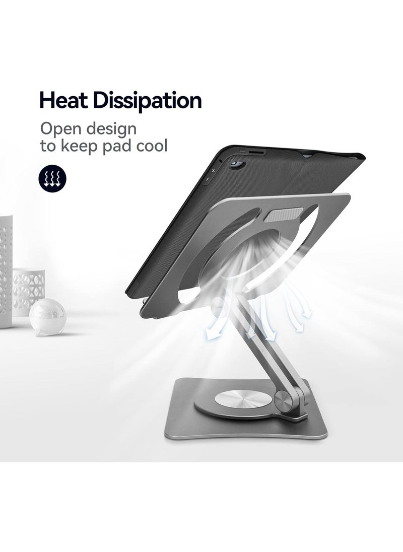 Generic Aluminum iPad Stand for Desk | Rotating & Adjustable Tablet Holder | Foldable Riser for 10–13" iPad Pro – Gray  - Image 2