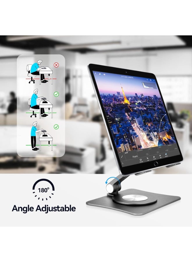 Generic Aluminum iPad Stand for Desk | Rotating & Adjustable Tablet Holder | Foldable Riser for 10–13" iPad Pro – Gray  - Image 5