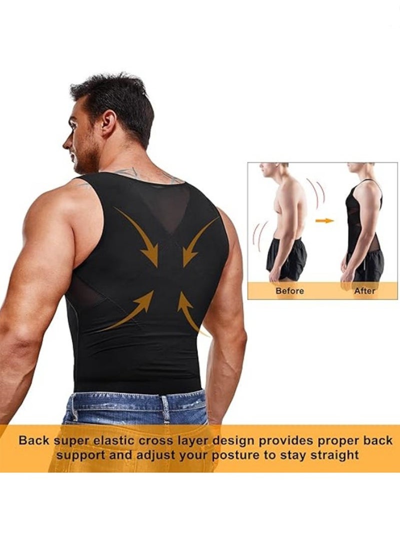 يوڠام سترة ضغط الصدر للرجال، مشد للجسم بدون أكمام، مصحح للوضعية، تحكم في البطن، حزام تقليص الخصر، قميص شبكي مضغوط للرجال، قميص داخلي للتنحيف، مشد للجسم، قميص داخلي ضاغط، سترة مشد للرجال - Image 4