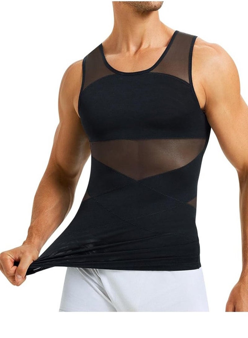 يوڠام سترة ضغط الصدر للرجال، مشد للجسم بدون أكمام، مصحح للوضعية، تحكم في البطن، حزام تقليص الخصر، قميص شبكي مضغوط للرجال، قميص داخلي للتنحيف، مشد للجسم، قميص داخلي ضاغط، سترة مشد للرجال - Image 1