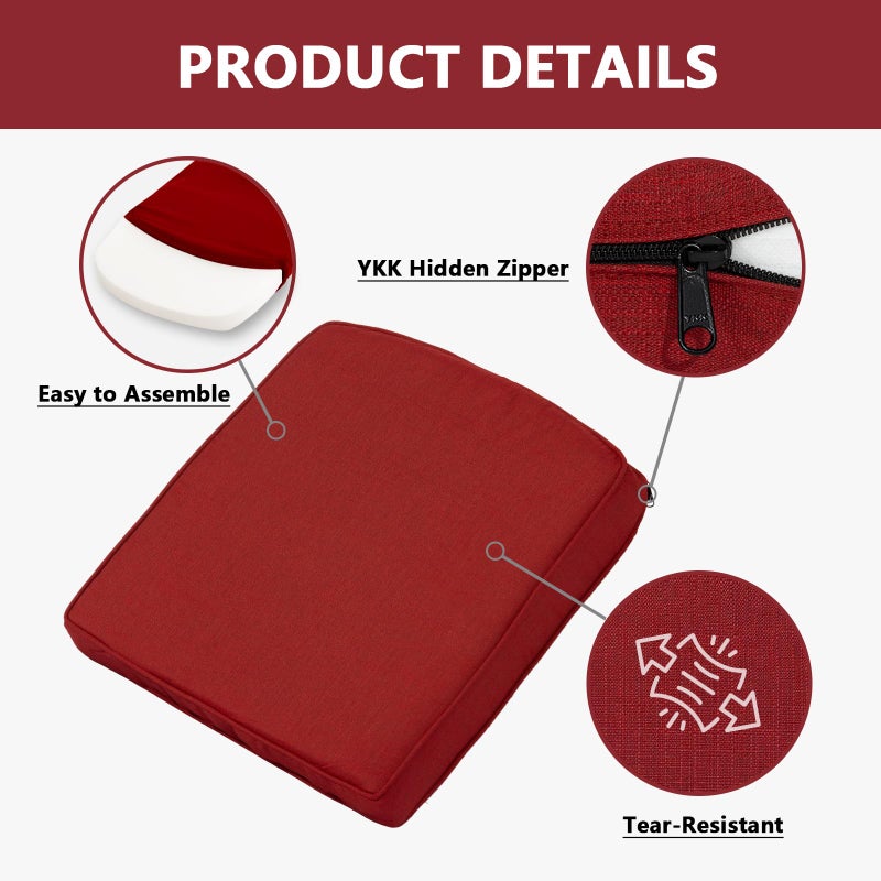 Goodgoods 20 x 20 Outdoor Chair Cushions Set of 2, 1000+ Hours Fade-Resistant & Water-Resistant Furniture Chair Cushions with 30D High-Resilience Foam for Dining Room, Patio Chair, Chili - Image 5