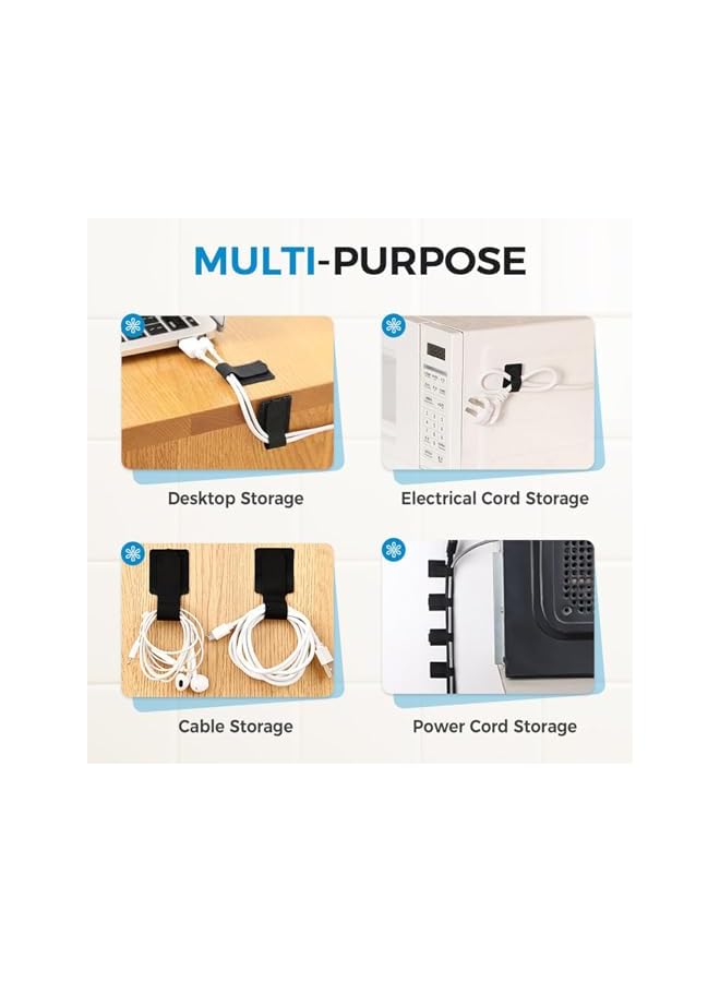 S-TOP 60pcs Wire Organizer, Adhesive Cable Clips Hook And Loop Cable Ties, Straps Cord Organizer For Appliances Wire Management Suitable For Office And Home, Organize Desktop Wires Network Cables - Image 4
