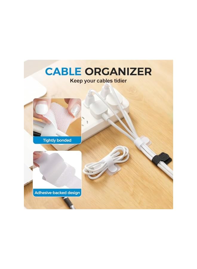 S-TOP 60pcs Wire Organizer, Adhesive Cable Clips Hook And Loop Cable Ties, Straps Cord Organizer For Appliances Wire Management Suitable For Office And Home, Organize Desktop Wires Network Cables - Image 2