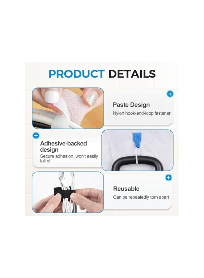 S-TOP 60pcs Wire Organizer, Adhesive Cable Clips Hook And Loop Cable Ties, Straps Cord Organizer For Appliances Wire Management Suitable For Office And Home, Organize Desktop Wires Network Cables - Image 3