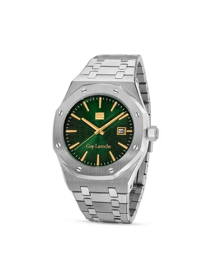 Guy Laroche Sam Green Dial Silver Metal Bracelet Analog Watch for Men 42mm