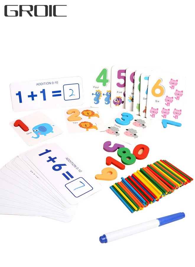 GROIC - 152Pcs Colorful Counting Stick Calculation Math Educational Toy,Foam Number Blocks and Calculation Cards,Learning Materials Preschool Teaching Tools Gift for Toddlers Kids - Image 1