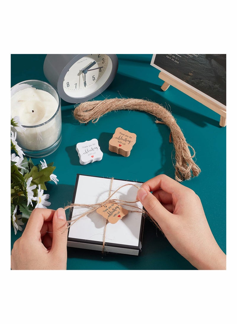 KASTWAVE Thank You Tags, 200pcs 2 Colors 1 Inch(3cm) Thank You for Celebrating with Us Paper Gift Tags Kraft Paper Tags with 13FT Hemp Ropes - Image 5