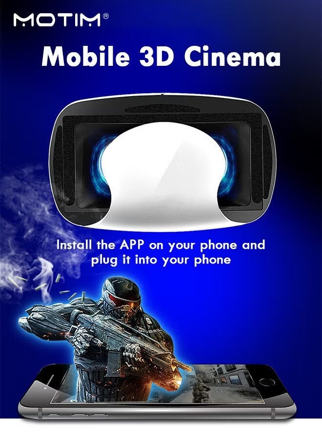 Motim 3D Virtual Reality Helmet with Controller (Support 4.7-7.0 inch mobile phones) for Movies and Games, Blue Light, VR Glasses Goggles + Y1 Joystick - Image 5