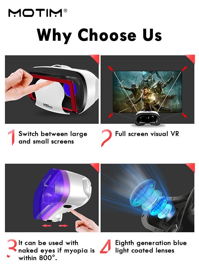 Motim - 3D Virtual Reality Helmet for Movies and Games, Blue Light, Thousand Magic Mirror, VR Glasses Goggles + Y1 Joystick - Image 1