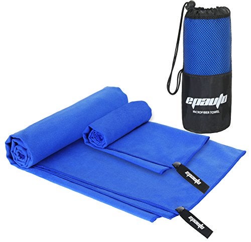 EPAuto Microfiber Fast Drying Towels 2-Pack (60" x 30", 24" x 15") for Travel, Gym, Camping, Beach and Backpacking, Blue - Image 1