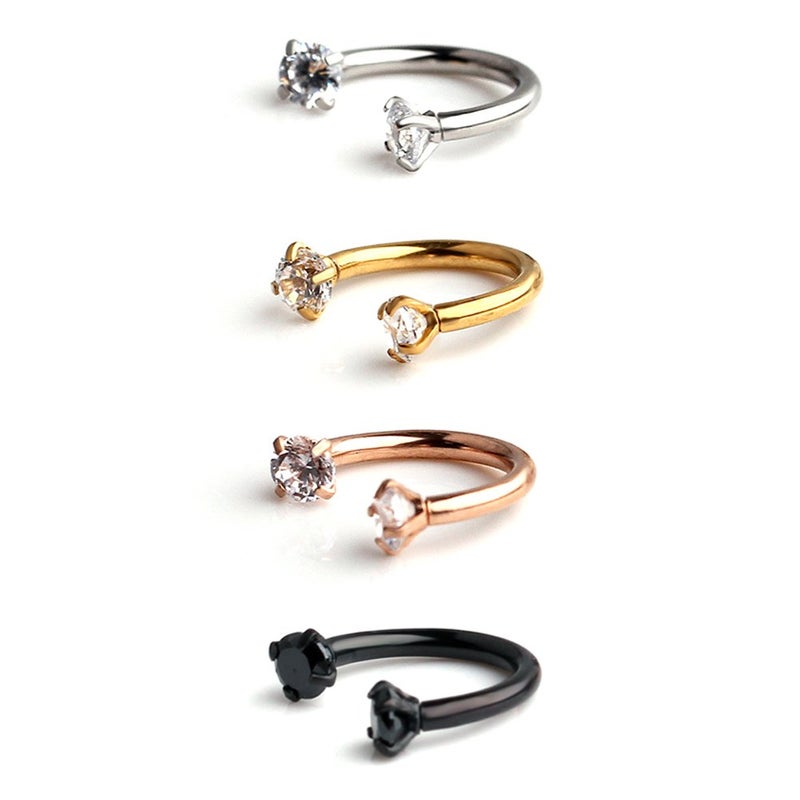 Ruifan 4PCS Clear CZ Nose Septum Horseshoe Earring Eyebrow Lip Helix Tragus Cartilage Piercing Ring 14G 8mm - Image 1