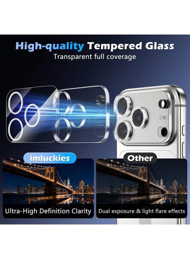 imluckies 3 Pack for iPhone 17 Pro Max 6.9" Camera Lens Protector Glitter, HD Clear Tempered Glass Camera Accessories, 9H Hardness Screen Cover, Case Friendly[Not Affect Night Shots], Sparkly Silver - Image 4