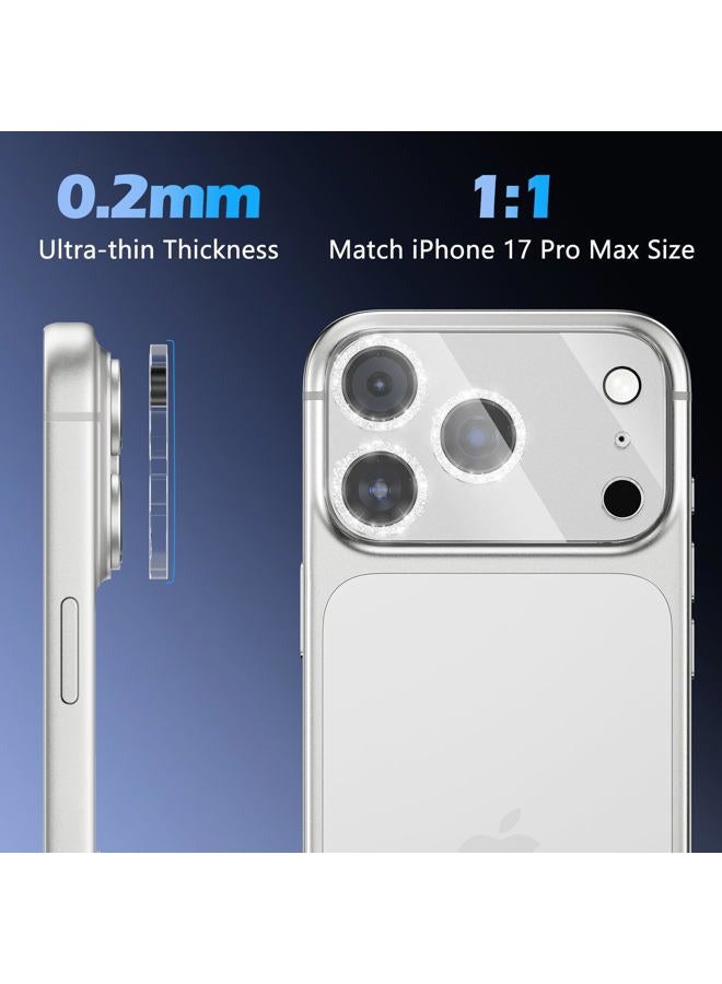 imluckies 3 Pack for iPhone 17 Pro Max 6.9" Camera Lens Protector Glitter, HD Clear Tempered Glass Camera Accessories, 9H Hardness Screen Cover, Case Friendly[Not Affect Night Shots], Sparkly Silver - Image 5