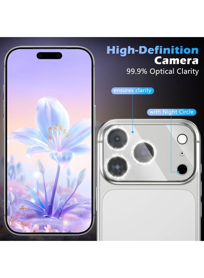 imluckies 3 Pack for iPhone 17 Pro Max 6.9" Camera Lens Protector Glitter, HD Clear Tempered Glass Camera Accessories, 9H Hardness Screen Cover, Case Friendly[Not Affect Night Shots], Sparkly Silver - Image 2