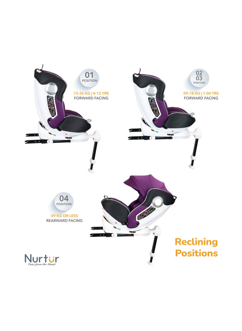 Nurtur Liberty Baby 4 في 1 مسند ساق مقعد السيارة ISOFIX 10 - مسند ظهر قابل للتعديل بمستوى مع مظلة حتى 36 كجم، أرجواني  - Image 3