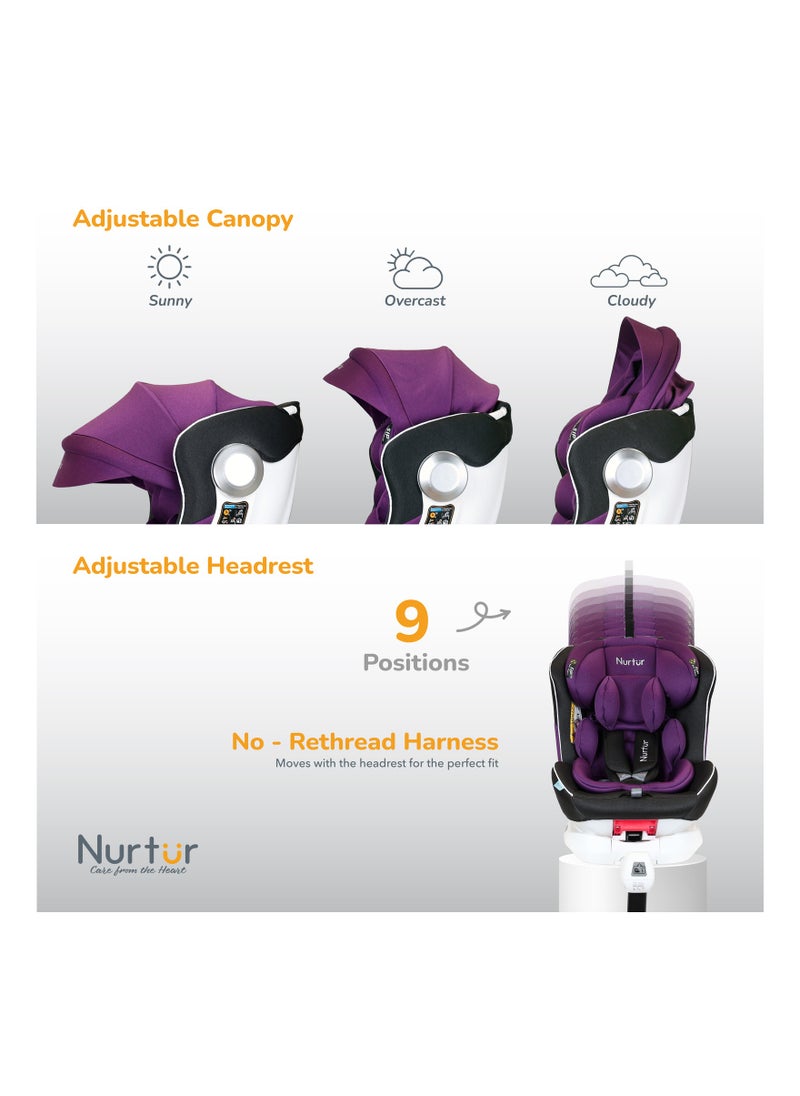 Nurtur Liberty Baby 4 في 1 مسند ساق مقعد السيارة ISOFIX 10 - مسند ظهر قابل للتعديل بمستوى مع مظلة حتى 36 كجم، أرجواني  - Image 5