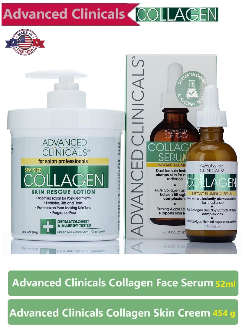 Advanced Clinicals Advanced Clinicals 2 Piece Anti Aging Skin Care Set With Collagen Spa Lotion Size 454 g  and Collagen Instant Plumping Serum 52 ml To Hydrate Moisturize Firm Dry Cracked Skin - Image 1