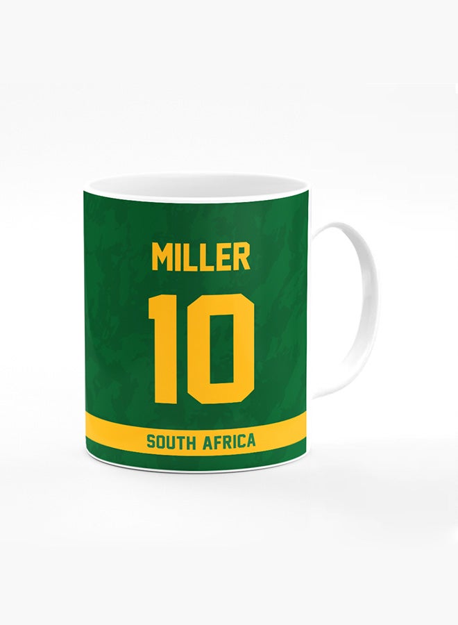 Stylizedd Designer Printed Coffee Mug with Heavy Duty Handle 11oz Ceramic Personalised Gift Mugs Cup [Microwave Safe & Dishwasher Proof ] - Cricket Player - David Miller, Jersey Number - 10 - Image 1