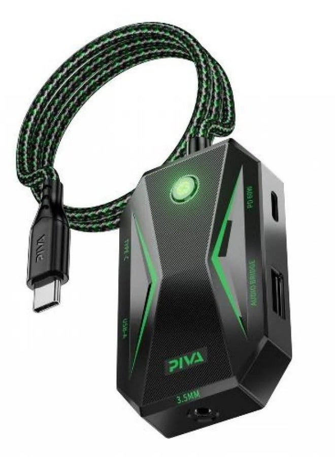PIVA GS4 Type C 5 in 1 Adapter with 32bit Sound Card 60W Fast Charging Data Transfer Rate Up to 480Mbps Compatible with AUX and Type C Headphones Supports All iPads and iPhones with Type C Port - Image 1