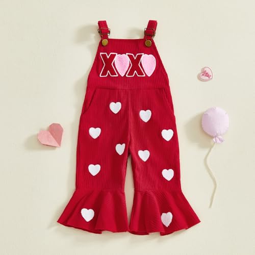 Rtnnsbbfcm Toddler Baby Girl Valentines Outfit Love Heart Overalls Kids Bell Bottoms Little Girls Spring Clothing (Heart, 4-5 Years) - Image 5
