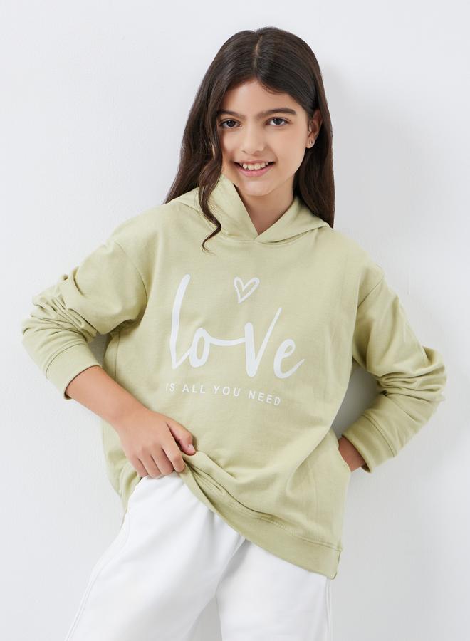 Styli Teens Green Relaxed Fit Graphic Hoodie - Image 1