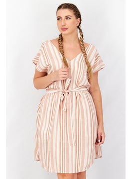 Splendid Women Belted Stripe Mini Dress, Pink Combo  - Image 1