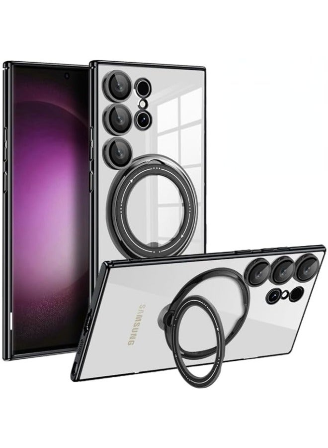 Invisible Stand Magnetic Case for Galaxy S24 Ultra 6.8 inch, Compatible with Mag-Safe, Clear Shockproof Slim with Lens Film Phone Cover Ring Holder Women Men - Image 1