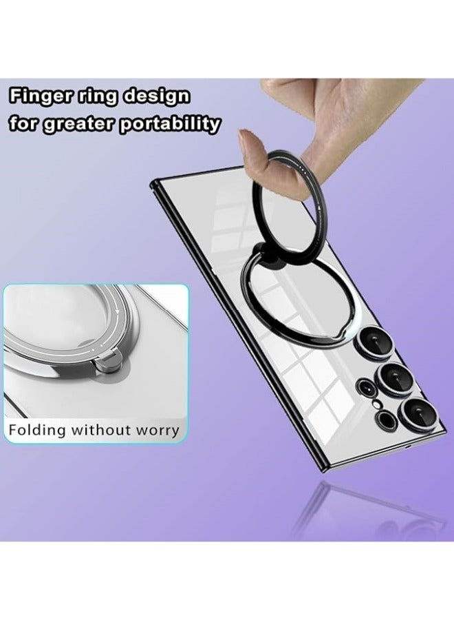 Invisible Stand Magnetic Case for Galaxy S24 Ultra 6.8 inch, Compatible with Mag-Safe, Clear Shockproof Slim with Lens Film Phone Cover Ring Holder Women Men - Image 5