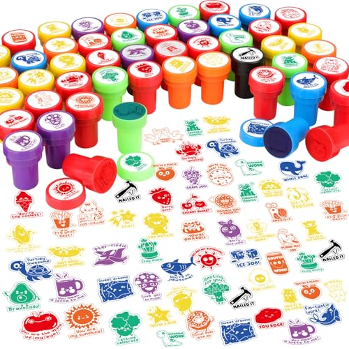 Fuyoooo 50 Pcs Teacher Stamps for Classroom Self Inking Stamps Colorful Reward Stamper Motivational Classroom Stamper for Teacher Encouraging Kid Student Homework School Carnival Prize 50 Designs - Image 1