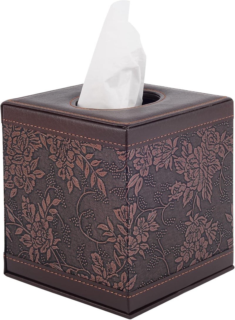 RHCSZ Antique Leather Square Tissue Box Cover/Holder,RHCSZ Table Napkin Case Dispenser,Facial Tissues Organizer with Magnetic Bottom for Home Office,Tissues Cube Box (Retro) - Image 1