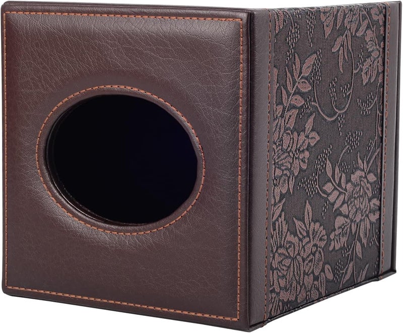 RHCSZ Antique Leather Square Tissue Box Cover/Holder,RHCSZ Table Napkin Case Dispenser,Facial Tissues Organizer with Magnetic Bottom for Home Office,Tissues Cube Box (Retro) - Image 3