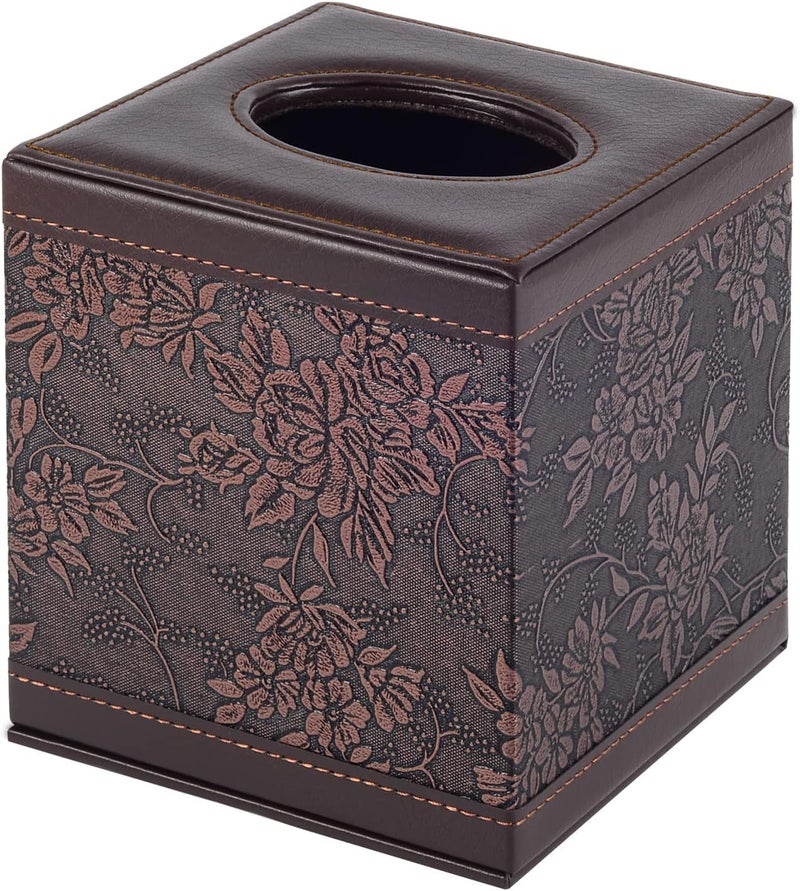 RHCSZ Antique Leather Square Tissue Box Cover/Holder,RHCSZ Table Napkin Case Dispenser,Facial Tissues Organizer with Magnetic Bottom for Home Office,Tissues Cube Box (Retro) - Image 2