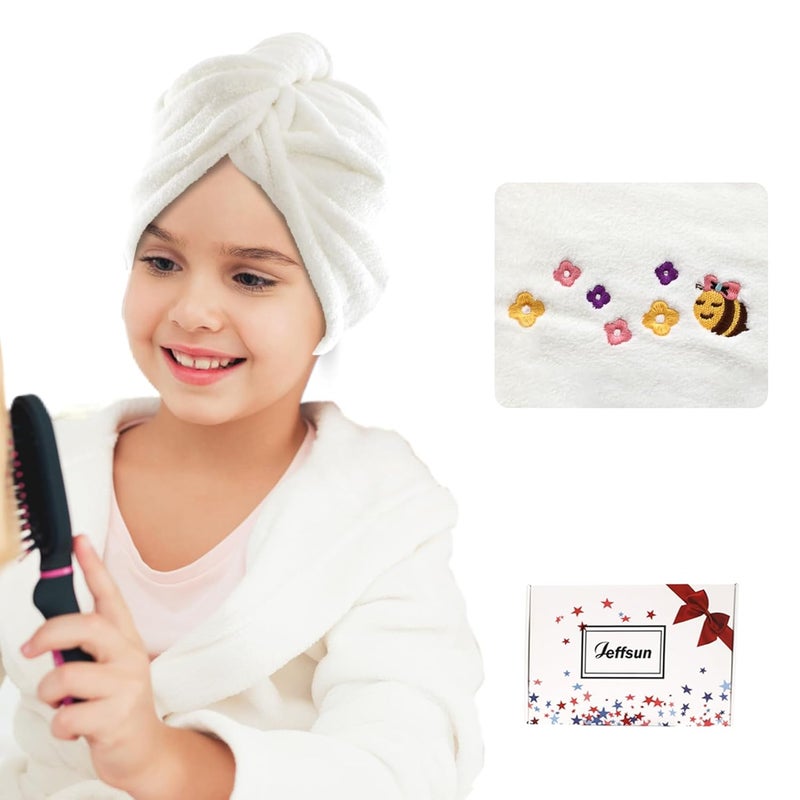 JEFFSUN Microfiber Hair Drying Towel for Teen Girls Womens Stocking Stuffers Super Absorbent Quick Dry Towel Wrap for Curly Long Thick Frizzy Wet Hair Easy to Use Dry Hair Wrap Turban WhiteBees