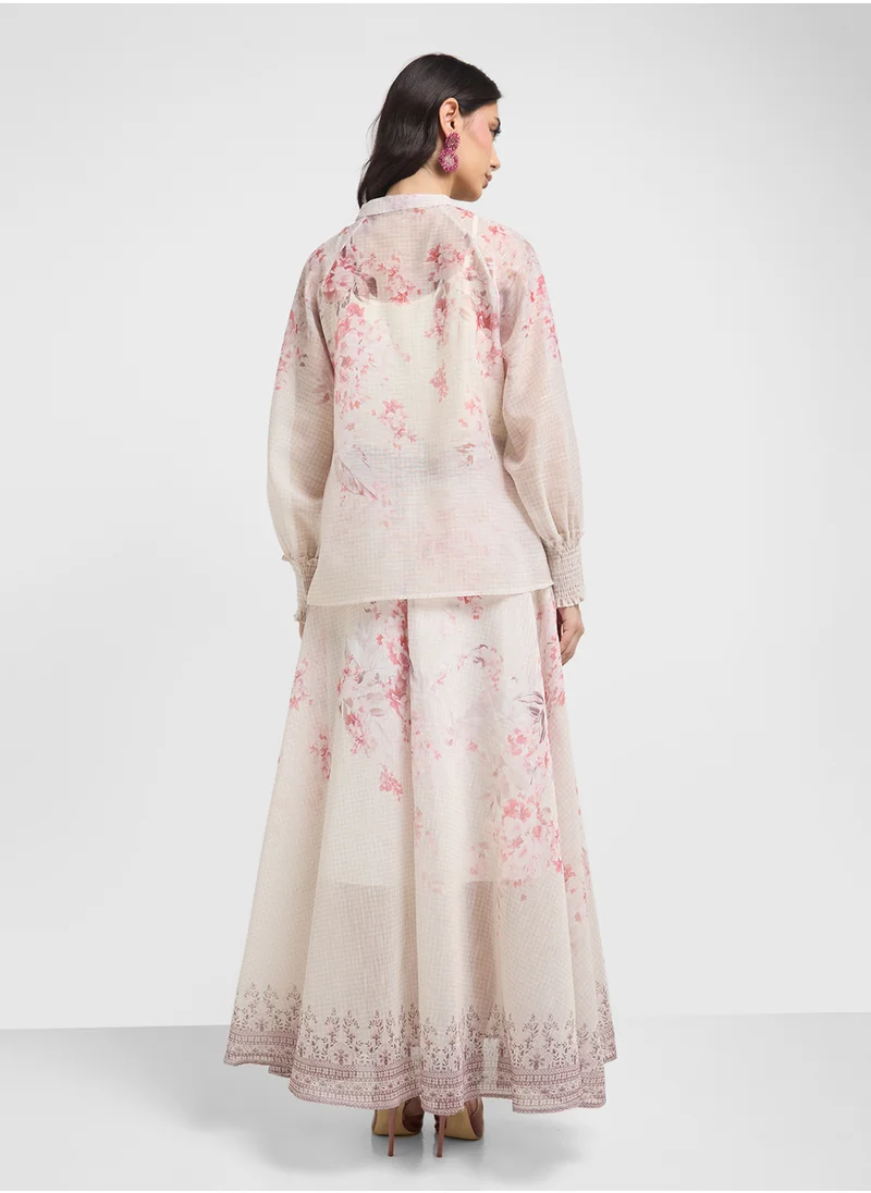 خزانة Floral Print Top & Skirt Set