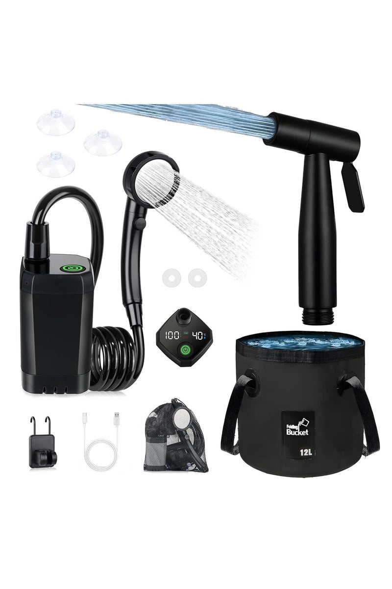 Oasisgalore Portable Travel Bidet, Wireless electric rechargable shattef and a shower head for comping, Includes a large 12L foldable bucket. - Image 1