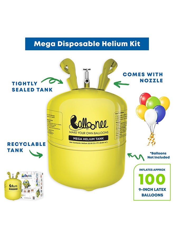 Balloonee Mega Disposable Helium Party Kit, Helium Tank for Balloons At Home, 22.95 Cu Ft Helium Balloon Pump Kit, Inflate up to 100 Latex Balloons, Helium Tank, Perfect for All Celebrations - Image 2